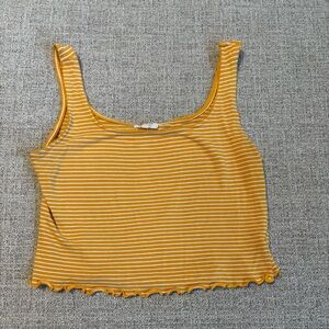Heart Hips Yellow & White Striped Ribbed Crop Tank